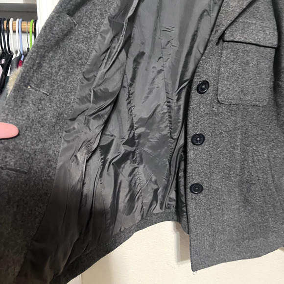 American Eagle Gray Wool Coat Jacket Womens Large Button Front Peacoat Military - Picture 5 of 7